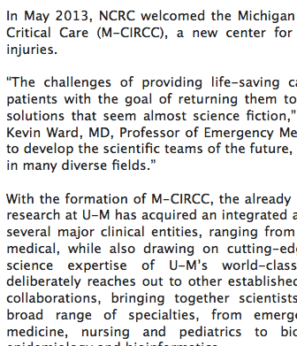 Narrative: Michigan Center for Integrative Research in Critical Care